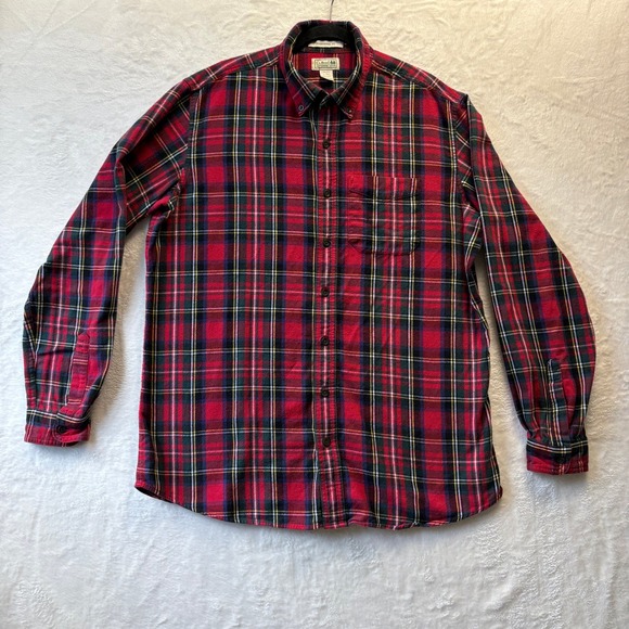 LL Bean Flannel Shirt Men Sz Large Tall Red Plaid Long Sleeve Traditional‎ Fit - Picture 1 of 10